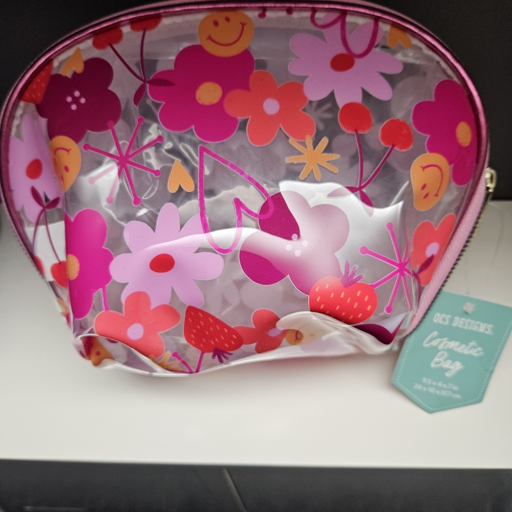 Floral Happy Faces Cosmetic Bag Boho Daily Essentials Botanical Print Vibe
